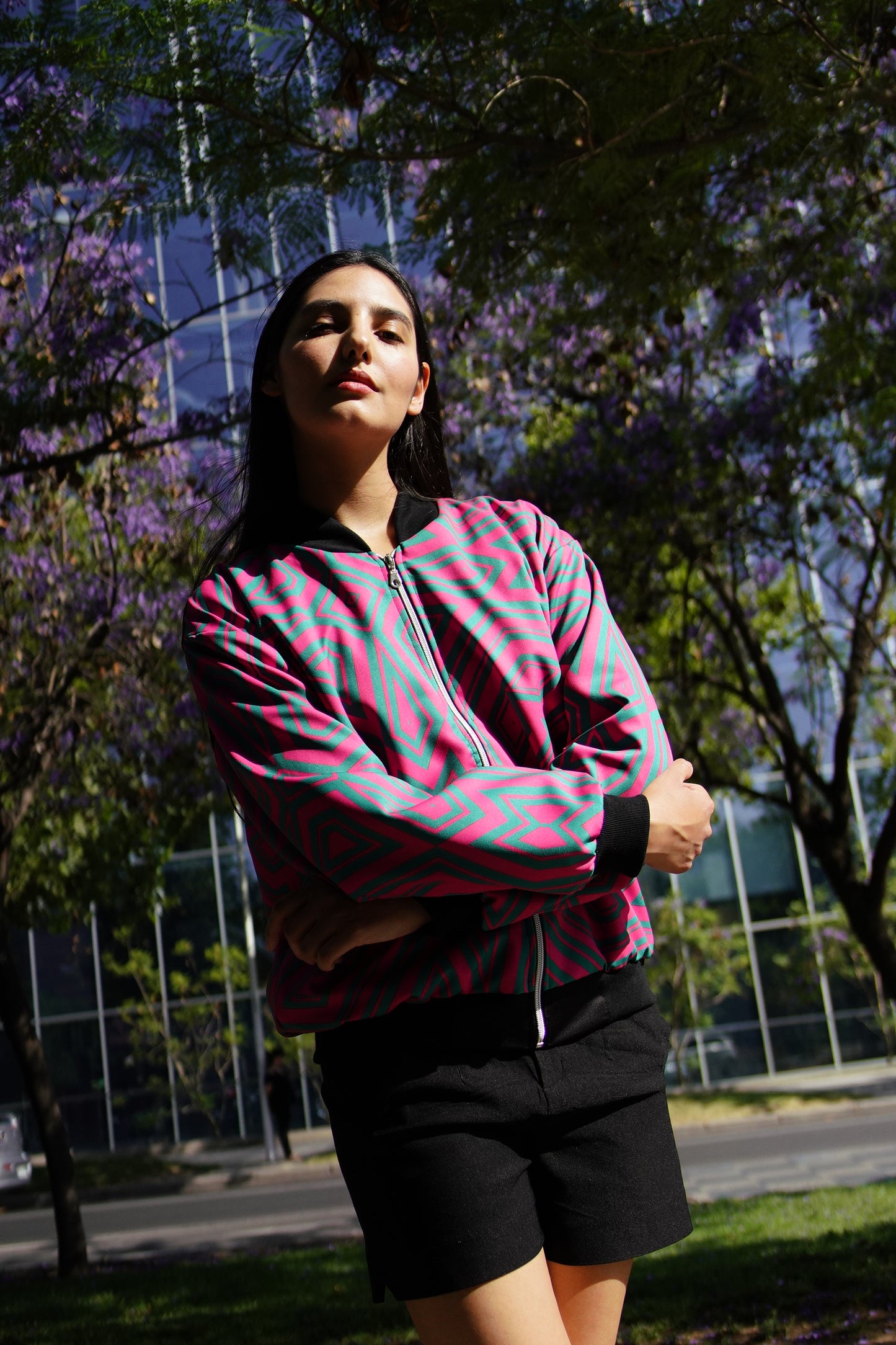 BOMBER FUCSIA Y VERDE.